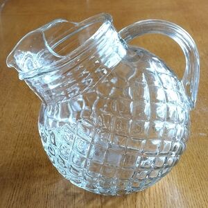 Vintage Tilted Ball Shape Diamond Waffle Pineapple Pattern Clear Glass Pitcher
